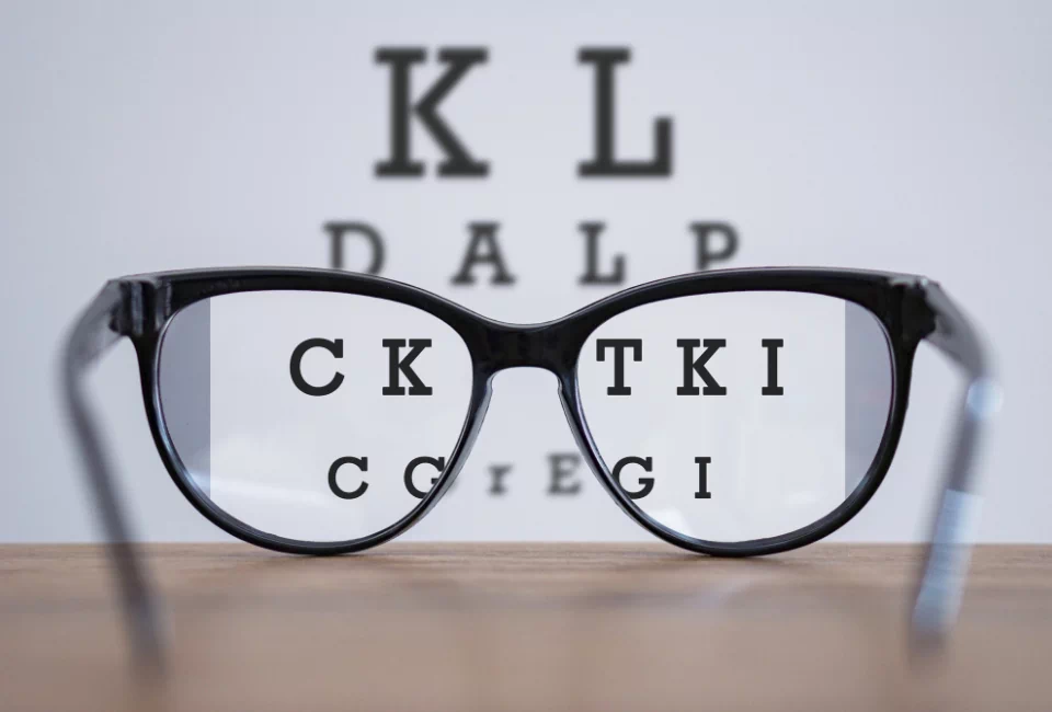 okulary i tablica do sprawdzania wzroku